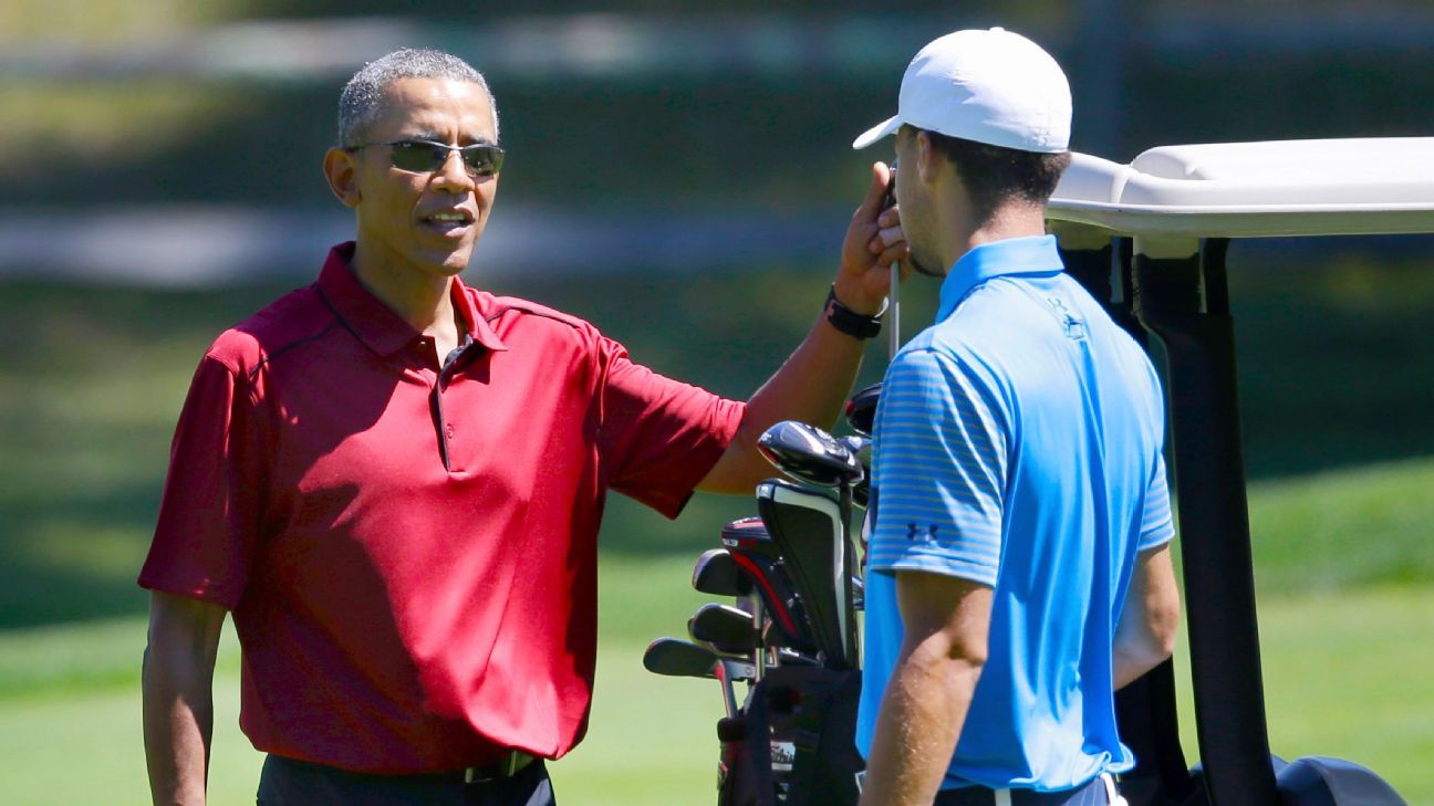 Michelle Obama tells Golden State Warriors star Stephen Curry to trash-talk President Barack Obama next time they golf