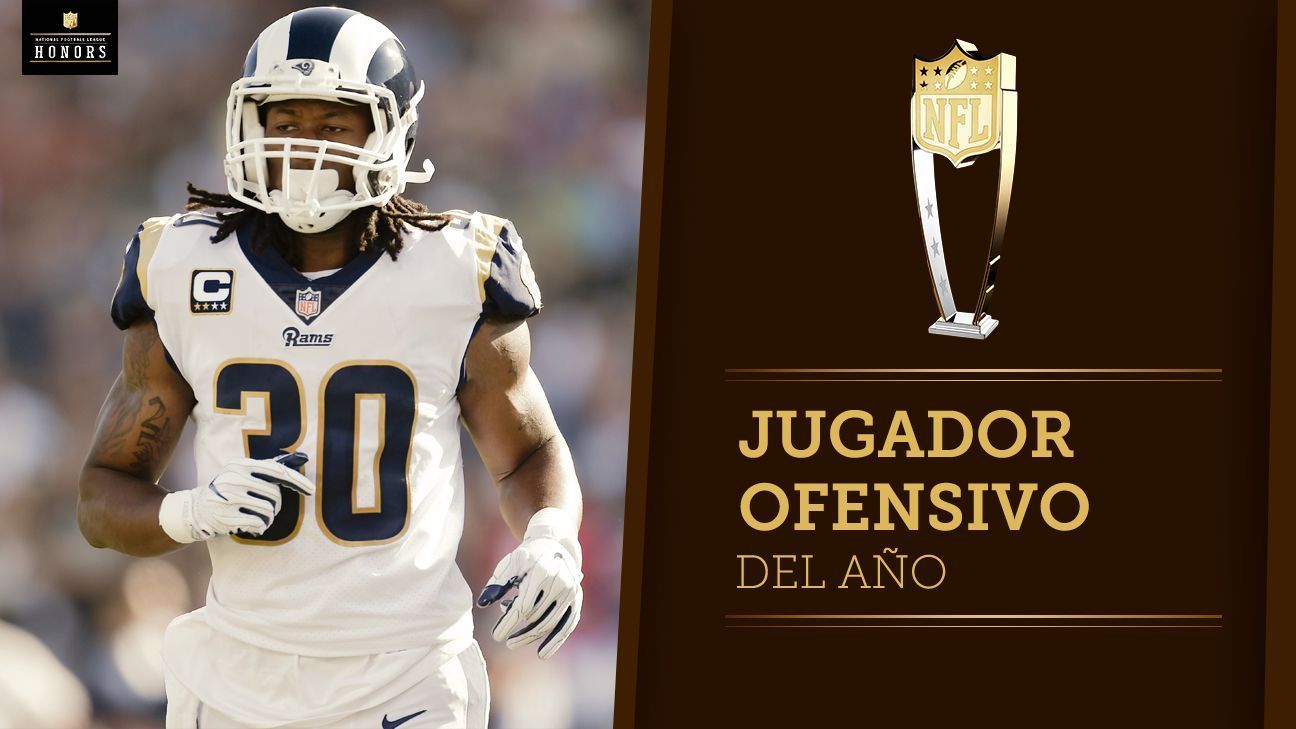 Todd Gurley, running back for the Los Angeles Rams, wins the Offensive Player of the Year award in 2017.