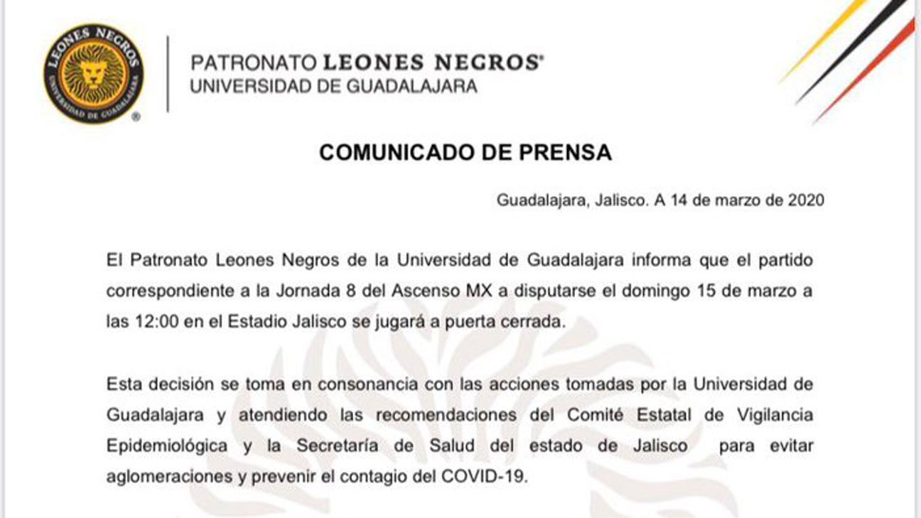 Leones Negros informa que jugará a puerta cerrada ante Mineros