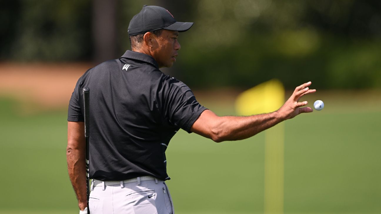 Tiger Woods practices at Augusta as Masters week begins