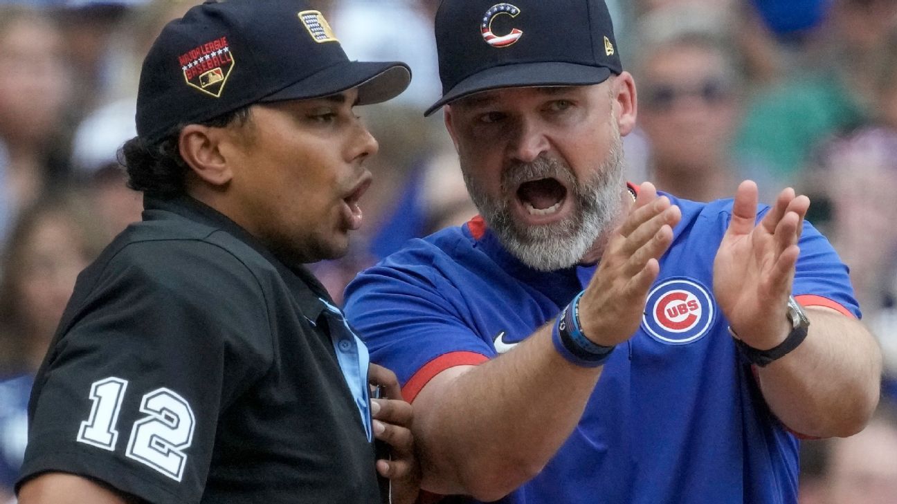 Cubs' Ross criticizes umpire, decision to close the roof in Milwaukee - ESPN