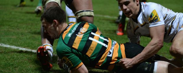 George North was knocked out as he touched down for Northampton' second try