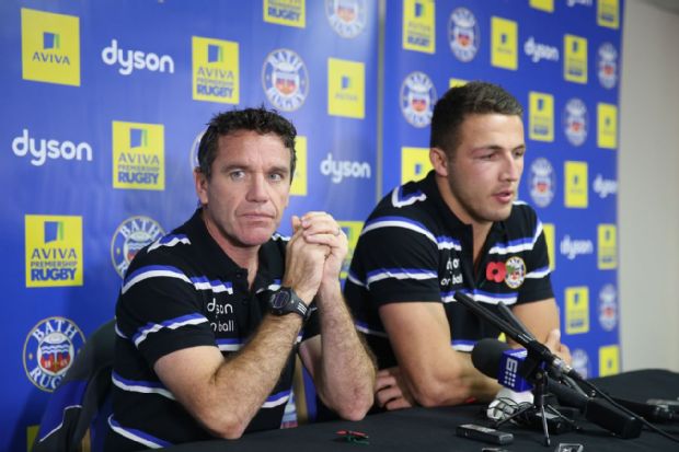 Mike Ford and Sam Burgess at a Bath press conference