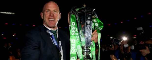 Paul O'Connell poses with the Six Nations trophy