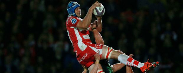 Gloucester's Mariano Galarza wins a lineout during the European Rugby Challenge Cup semi-final at Kingsholm Stadium