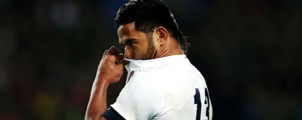 Manu Tuilagi looks on during England's clash with New Zealand in Hamilton
