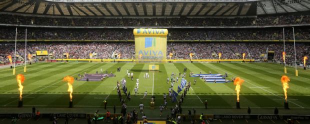 The players enter the field ahead of the Aviva Premiership final