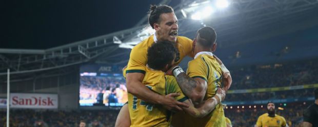 Adam Ashley-Cooper celebrates his try