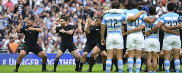 Argentina look on as New Zealand perform the haka at Wembley