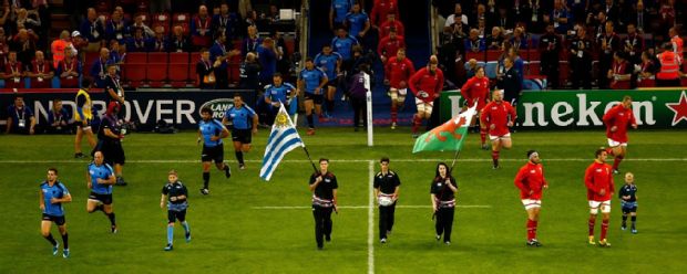 Wales and Uruguay emerge from the Millennium Stadium tunnel