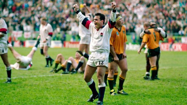 Will Carling celebrates after England beat Australia
