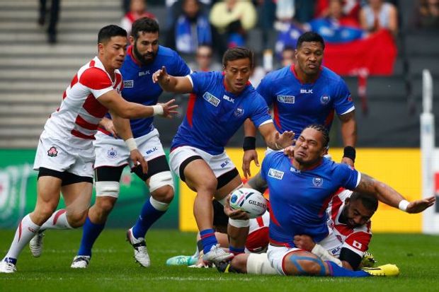 Samoa's Alesana Tuilagi is tackled