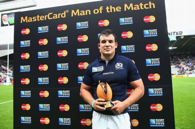 Scotland's John Hardie receives his Man of the Match award