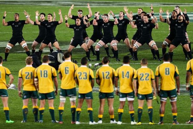 New Zealand perform the haka in front of Australia before the Bledisloe Cup