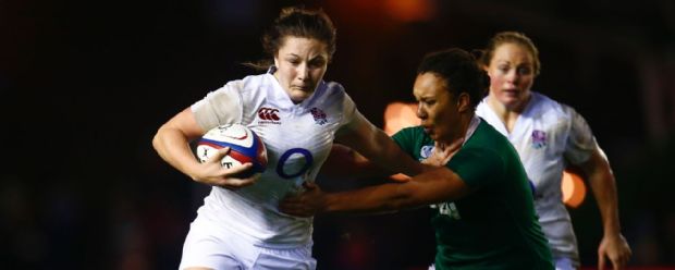 England women's Amy Cokayne runs with the ball against Ireland