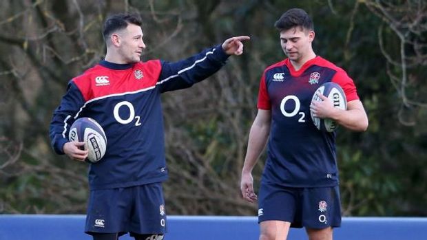 Danny Care and Ben Youngs during England training
