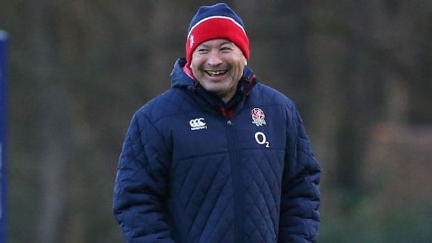Eddie Jones laughs during England training
