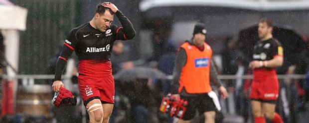 Schalk Brits of Saracens is sent off after punching Nick Wood during the Aviva Premiership match between Saracens and Gloucester at Allianz Park