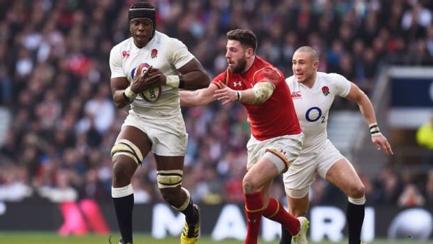 Maro Itoje of England carries the ball against Wales