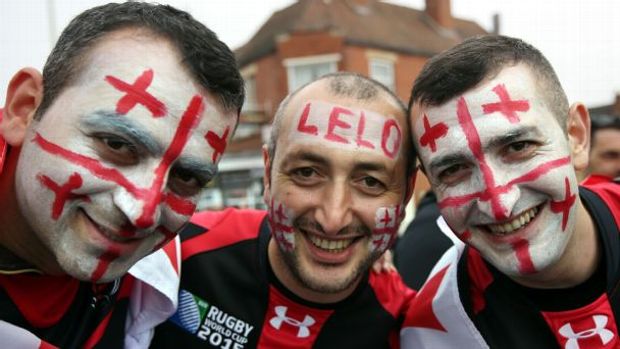 Georgia supporters arrive for the Group C Rugby World Cup match between Tonga and Georgia