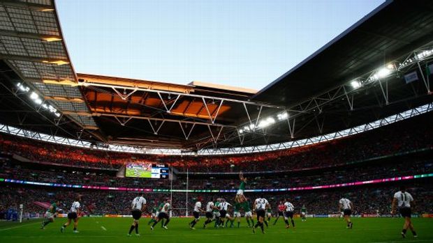 A general view of the action during the 2015 Rugby World Cup Pool D match between Ireland and Romania at Wembley Stadium