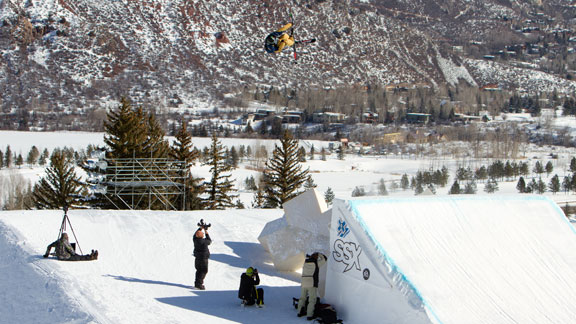 Swedish national team member Jacob Wester competing in Winter X Games Slopestyle in Aspen.