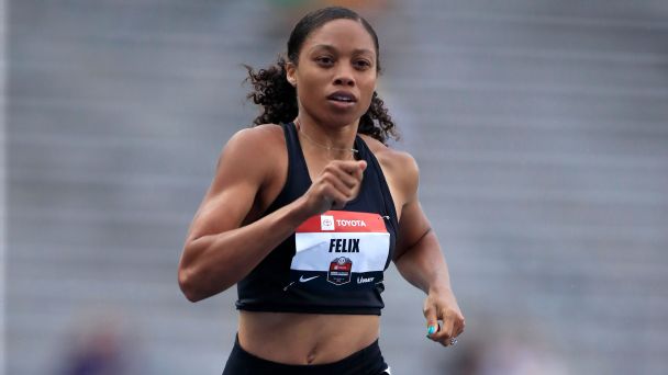In her first race in more than 13 months, Allyson Felix finished fourth in her 400 meters heat on Thursday, but her time was quick enough to advance at the U.S. championships.