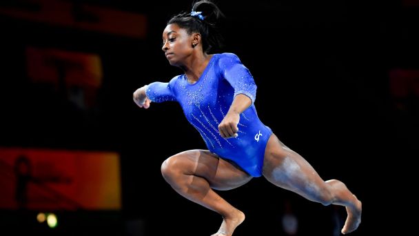 Simone Biles trains on the beam ahead of the FIG Artistic Gymnastics World Championships. Biles has expressed frustration with how the International Gymnastics Federation has graded her new beam dismount.