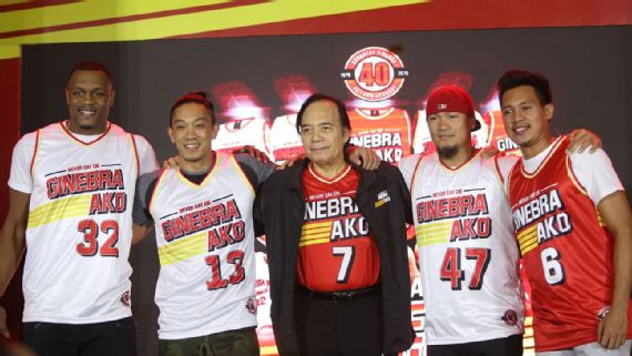 Barangay Ginebra San Miguel (Never Say Die) - BRGY GINEBRA SAN MIGUEL 2012  - Present Current Away Jersey (Mark Caguiao Jersey #13 pay tribute his  tandem Jay Jay Helterbrand Retirement). This Jersey