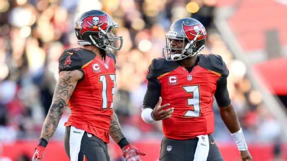 NFL on ESPN X:ssä: Jameis Winston and Mike Evans in the Bucs red color  rush unis.  / X