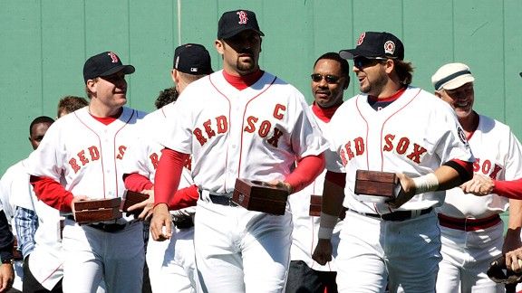 2005 Opening Day Boston Red Sox Jason Varitek Game-Issued Home Jersey  (Feat.Gold Trimmed Identifiers, Captain's & World Series Champions Patch)