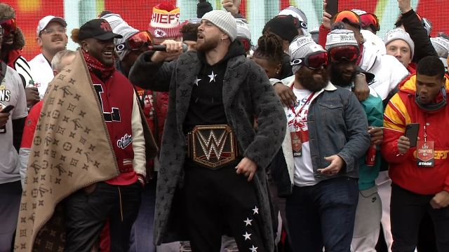 The Ringer on X: Travis Kelce's parade outfit didn't stand a