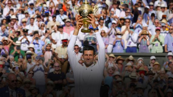 Novak Djokovic playing at Wimbledon