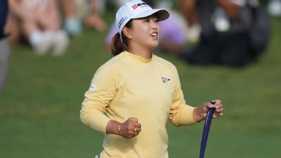 Mao Saigo celebrates winning the Chevron Championship playoff