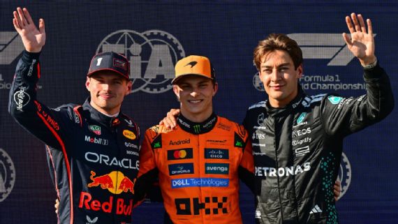 Max Verstappen, Oscar Piastri and George Russell.