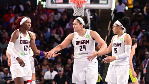 Rhyne Howard, Brionna Jones and Allisha Gray‍ of the Atlanta Dream