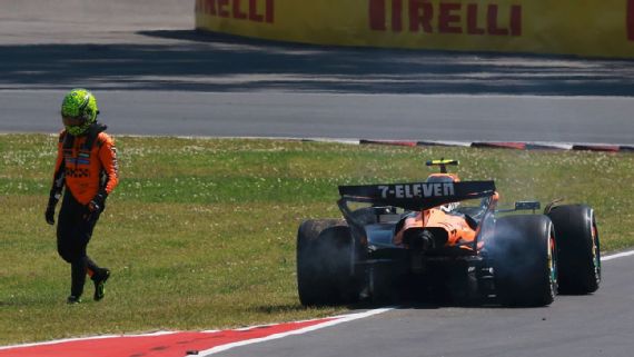 Carro danificado de Lando Norris no GP do Canadá 2025