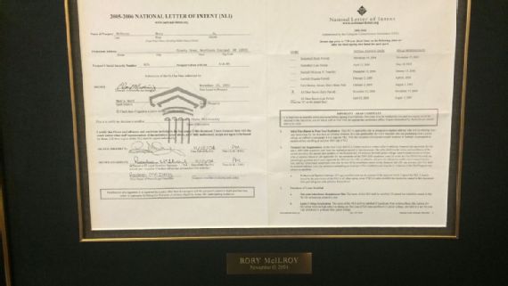 Rory McIlroy`s letter of intent to play at East Tennessee State.