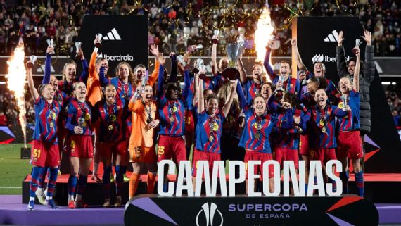 Barcelona players celebrating their Supercopa win
