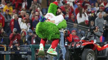 Jason Kelce/Phillie Phanatic Philadelphia Eagles/Phillies Signed 16x20 WS  Photo