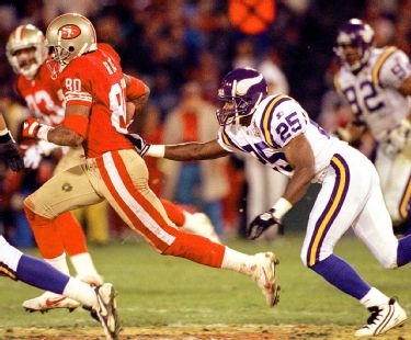 Jerry Rice's Career-High 289 Receiving Yards (1995)  1995. San Francisco  49ers vs. Minnesota Vikings. The GOAT in the zone. Jerry Rice set a  career-high in receiving yards (289) on 14 catches