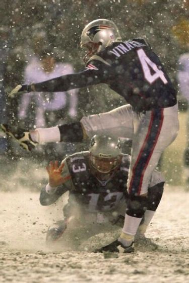 Adam Vinatieri Autograph Photo AFC Playoff Game 2002 Snow Kick 11