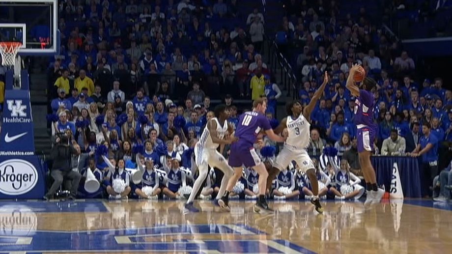 Evansville's Riley banks a 3 with the shot clock winding down ESPN Video