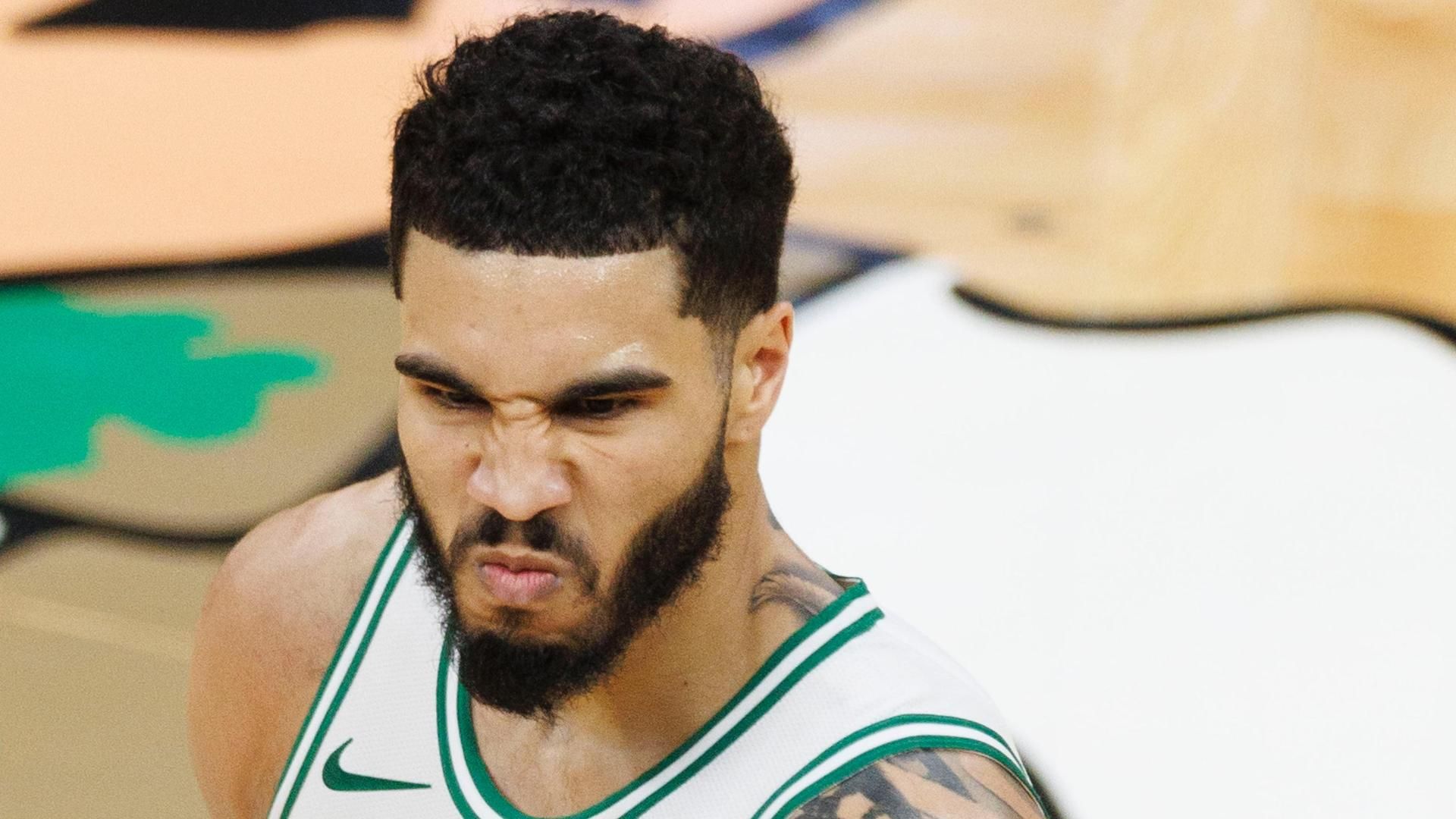 Tatum meanmugs after clutch 3 in OT ESPN Video