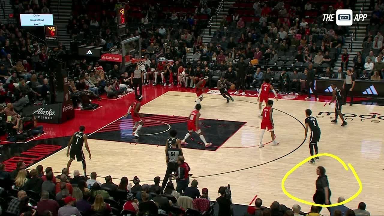 Nets announcer has hilarious playbyplay for courtside server at Moda Center ESPN Video
