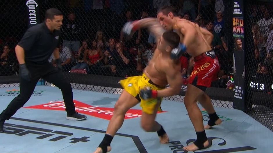 Brunno Ferreira drops Dustin Stoltzfus with incredible spinning elbow ...