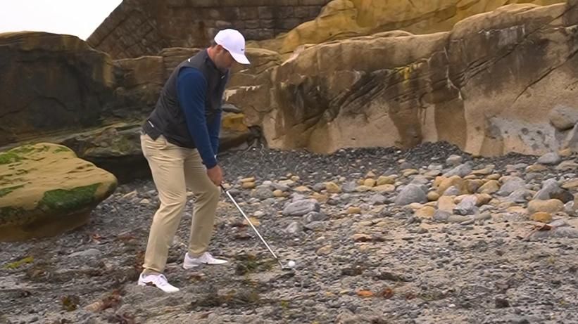 Scottie Scheffler saves par after beach shot at Pebble Beach Pro-Am