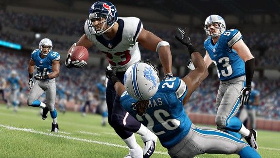 Barry Sanders Tackles Adrian Peterson To Win Madden NFL 25 Cover