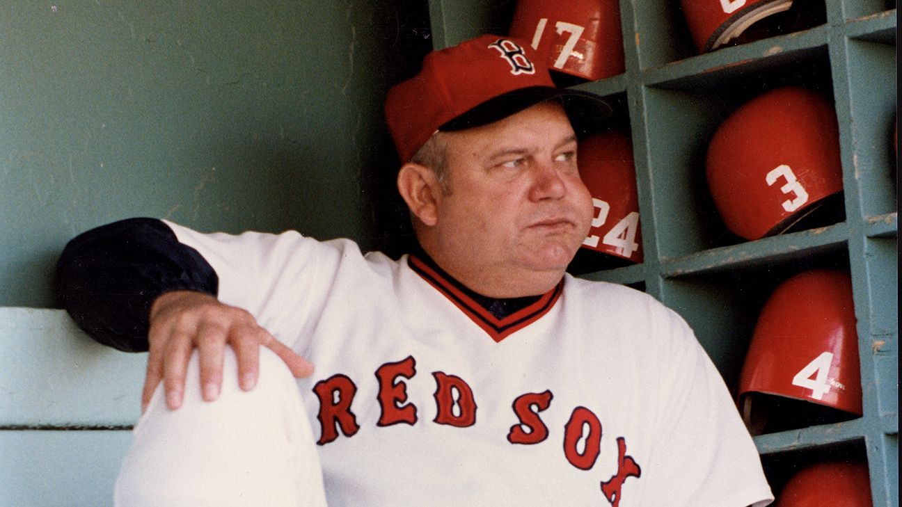 New York Yankees bench coach Don Zimmer wearing military helmet