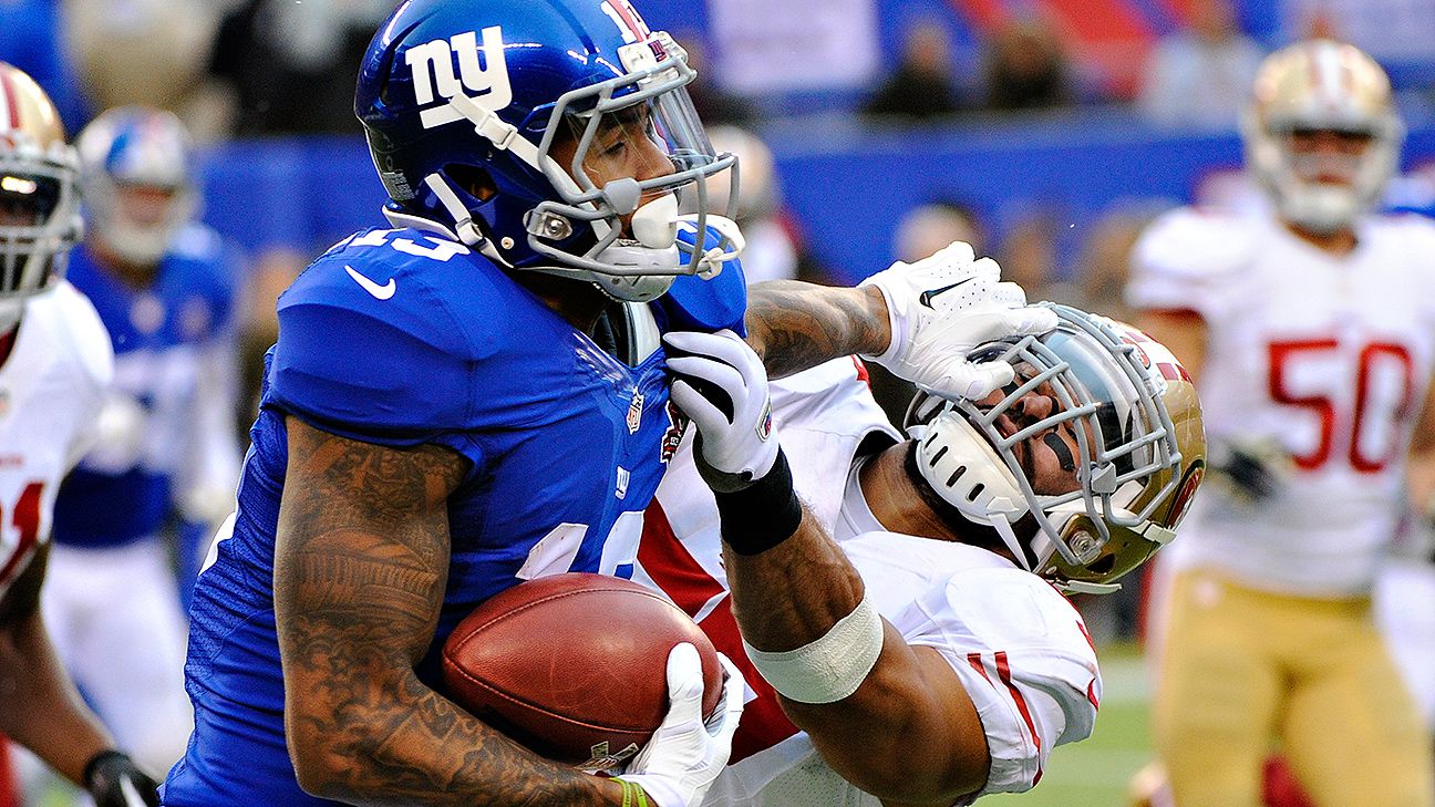 New York Giants Odell Beckham Jr. catches a pass for a gain of 25 yards in  the second half against the Detroit Lions in week 15 of the NFL at MetLife  Stadium